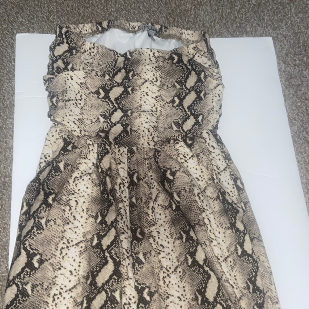 Snake skin print strapless one piece with pockets